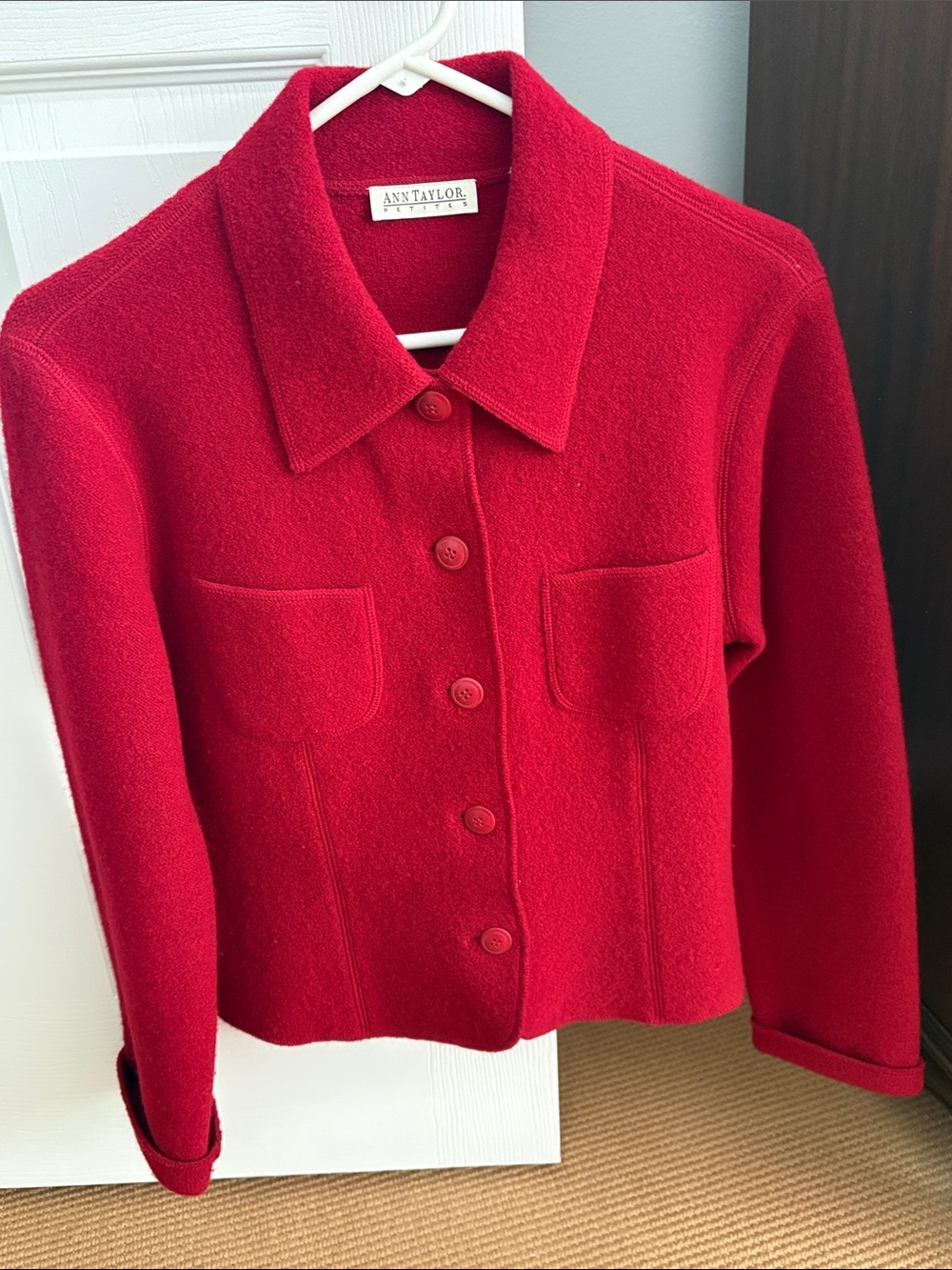 Ann Taylor Red Button-Front Wool Blazer Jacket